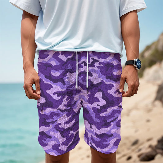 Purple Camouflage Print Men's Cargo Shorts