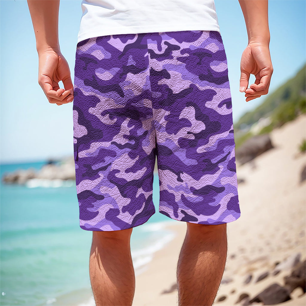 Purple Camouflage Print Men's Cargo Shorts