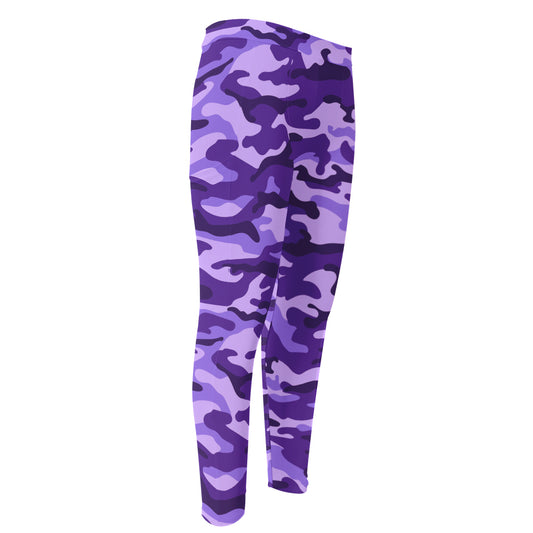 Purple Camouflage Print Men's Compression Pants