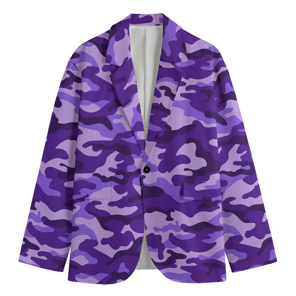 Purple Camouflage Print Men's Cotton Blazer