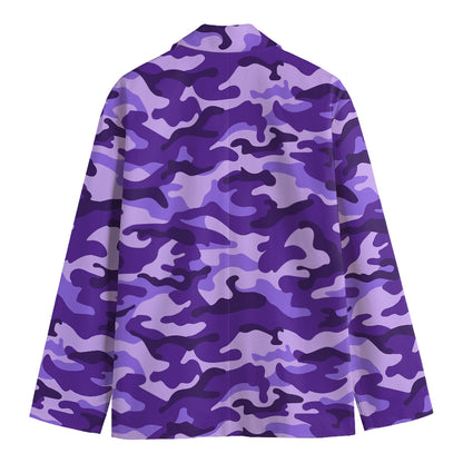 Purple Camouflage Print Men's Cotton Blazer