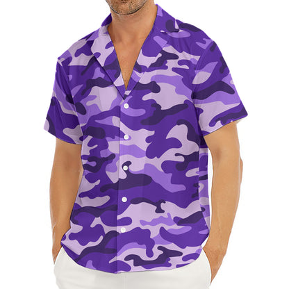 Purple Camouflage Print Men's Deep V-Neck Shirt