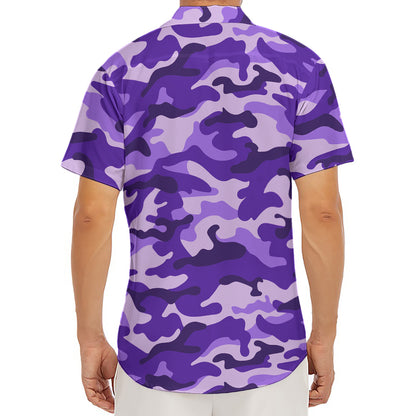 Purple Camouflage Print Men's Deep V-Neck Shirt