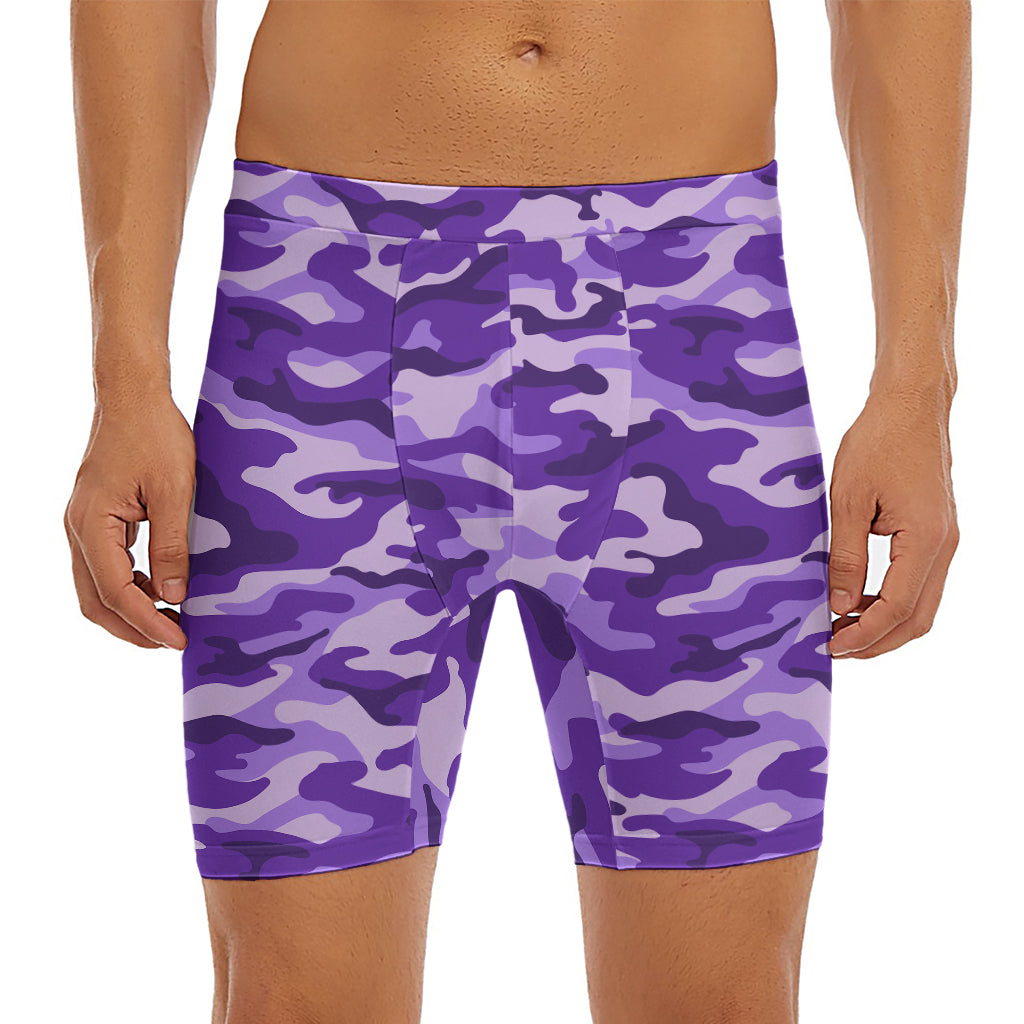 Purple Camouflage Print Men's Long Boxer Briefs