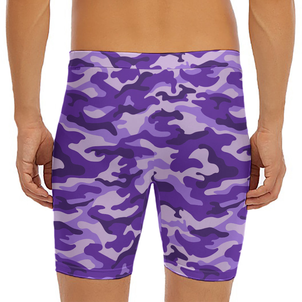 Purple Camouflage Print Men's Long Boxer Briefs