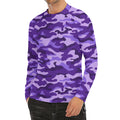 Purple Camouflage Print Men's Long Sleeve Rash Guard