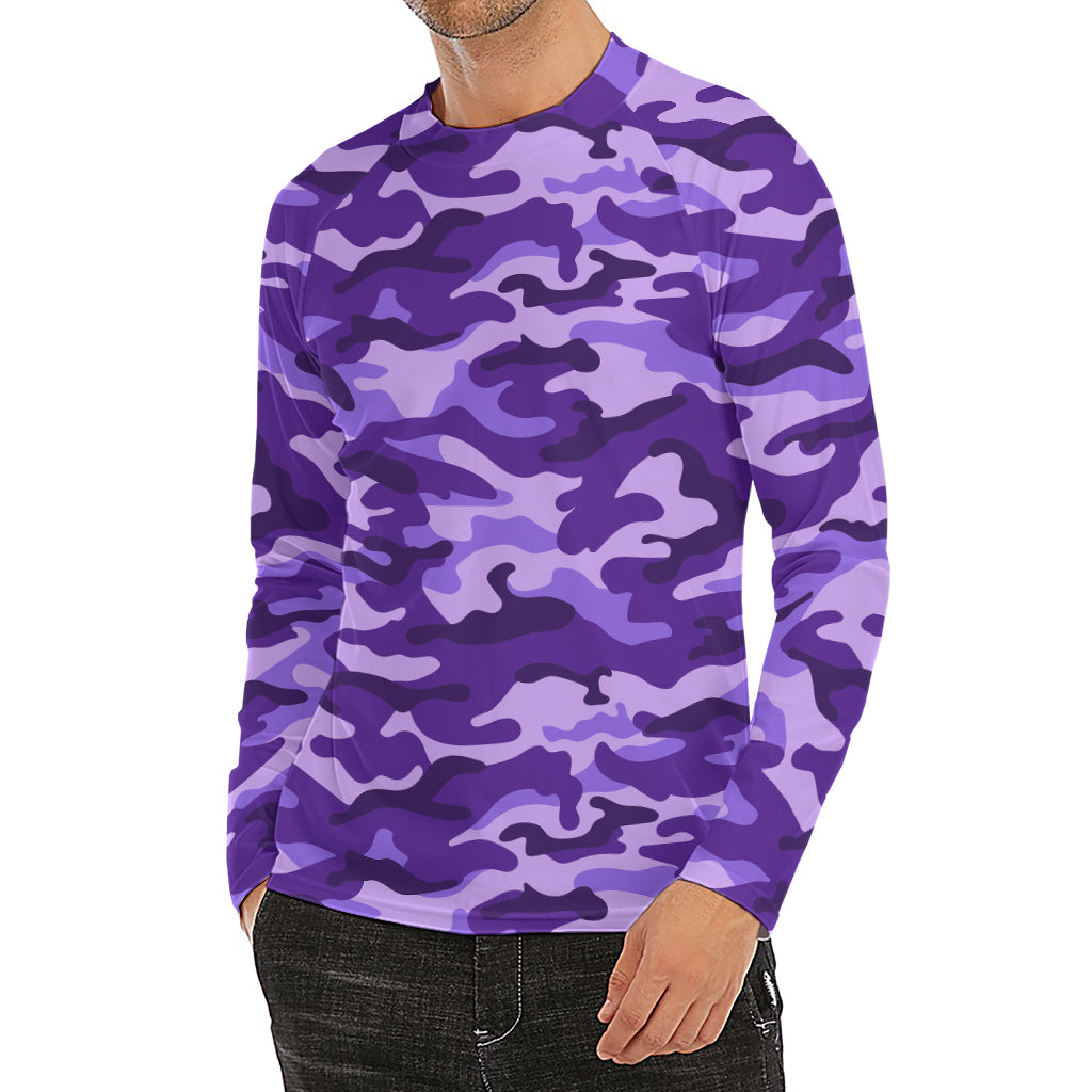 Purple Camouflage Print Men's Long Sleeve Rash Guard