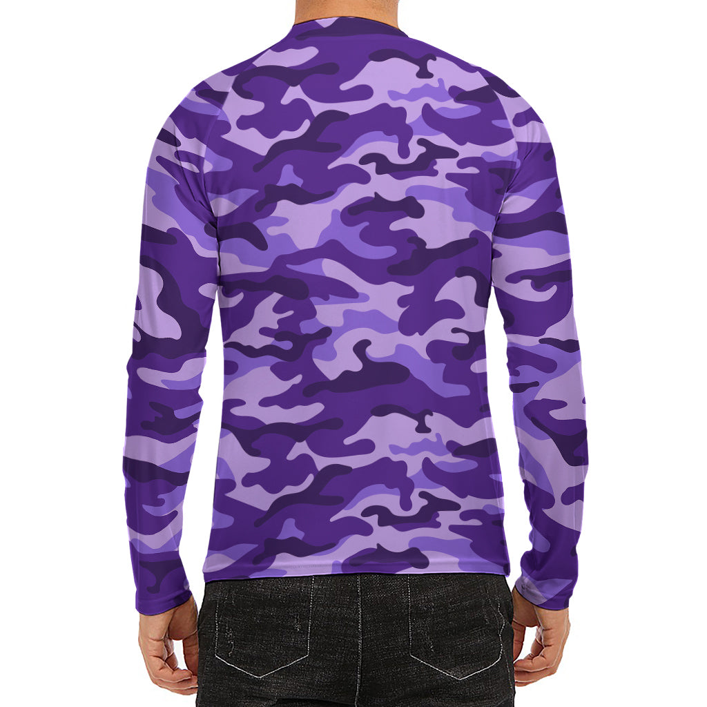 Purple Camouflage Print Men's Long Sleeve Rash Guard