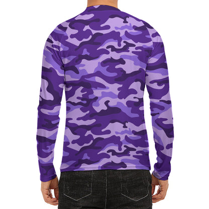 Purple Camouflage Print Men's Long Sleeve Rash Guard