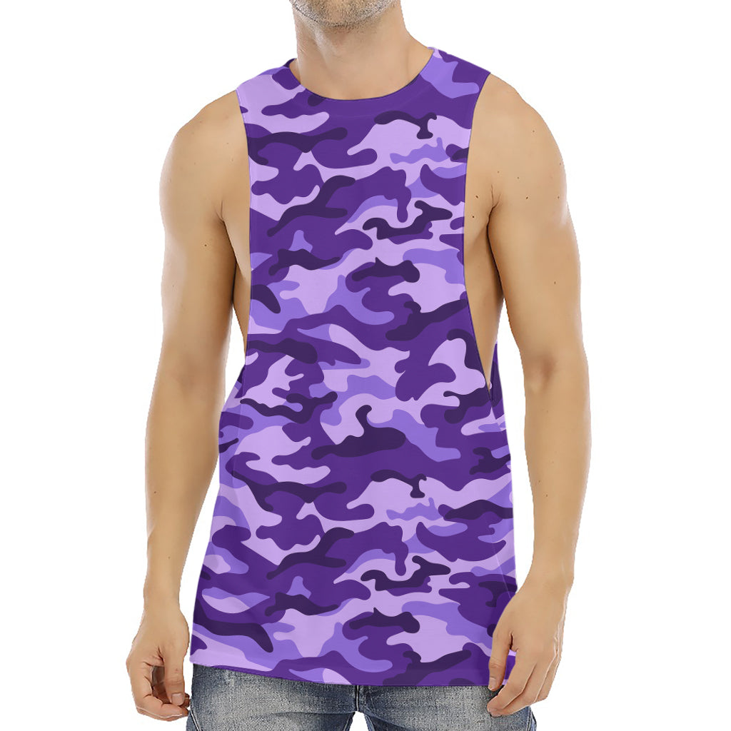 Purple Camouflage Print Men's Muscle Tank Top