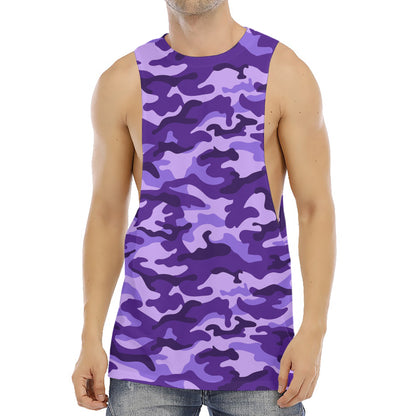 Purple Camouflage Print Men's Muscle Tank Top