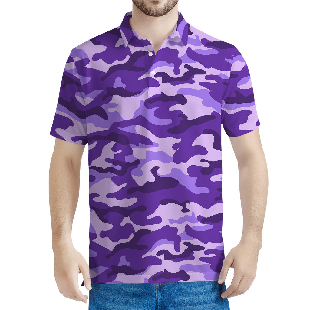 Purple Camouflage Print Men's Polo Shirt