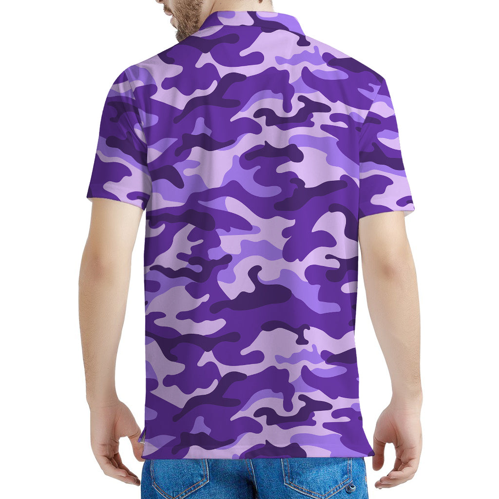 Purple Camouflage Print Men's Polo Shirt