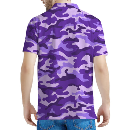 Purple Camouflage Print Men's Polo Shirt