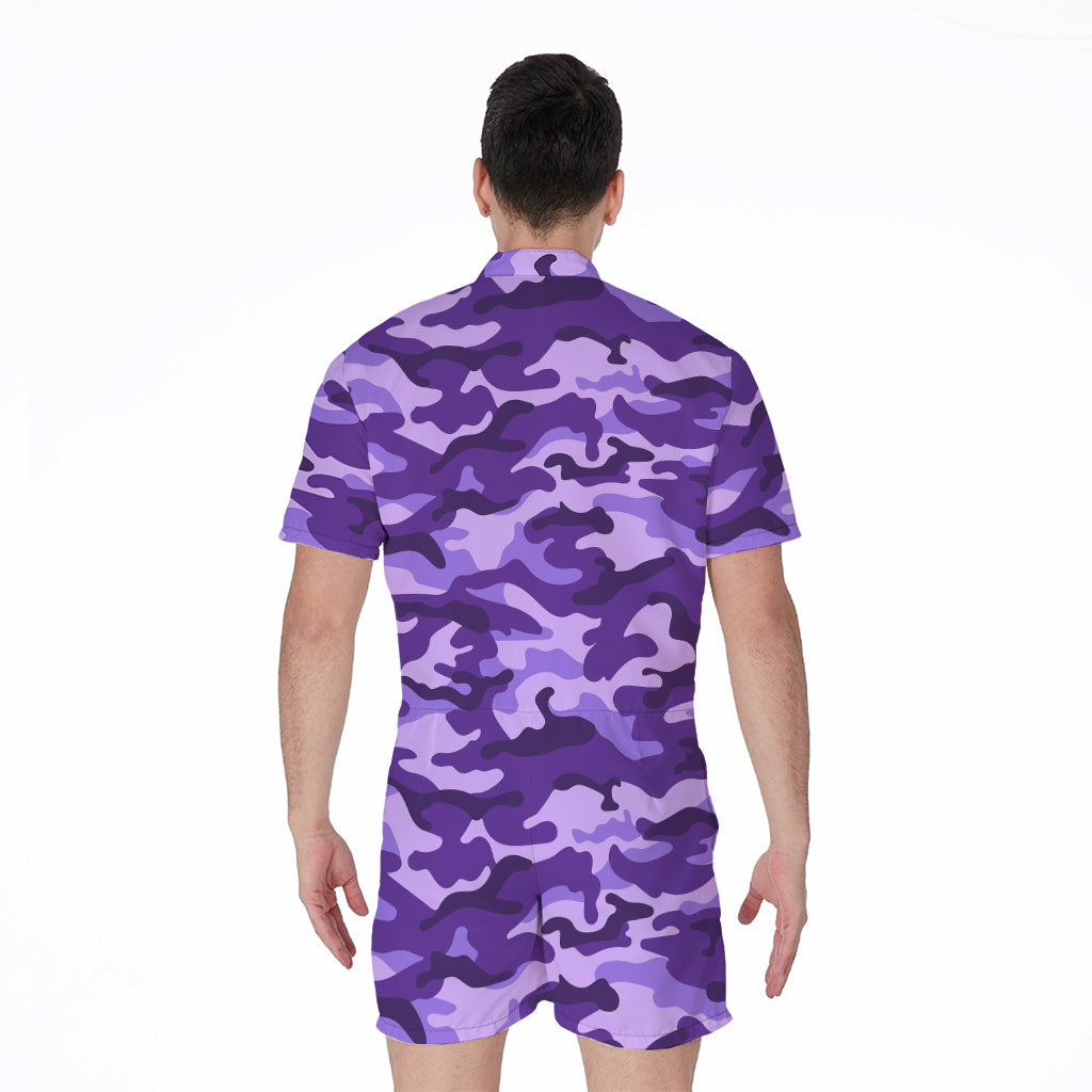 Purple Camouflage Print Men's Rompers