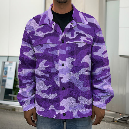 Purple Camouflage Print Men's Shirt Jacket