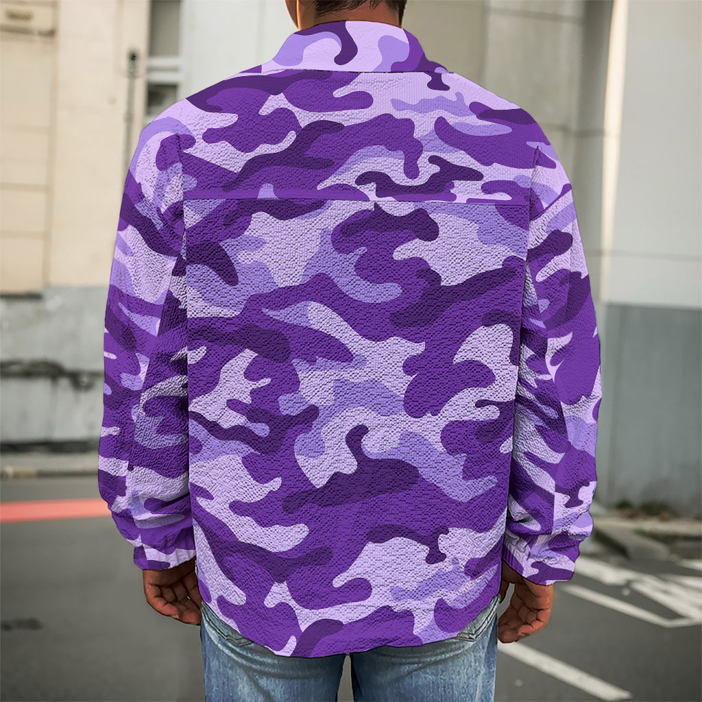 Purple Camouflage Print Men's Shirt Jacket