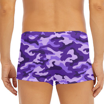 Purple Camouflage Print Men's Short Boxer Briefs