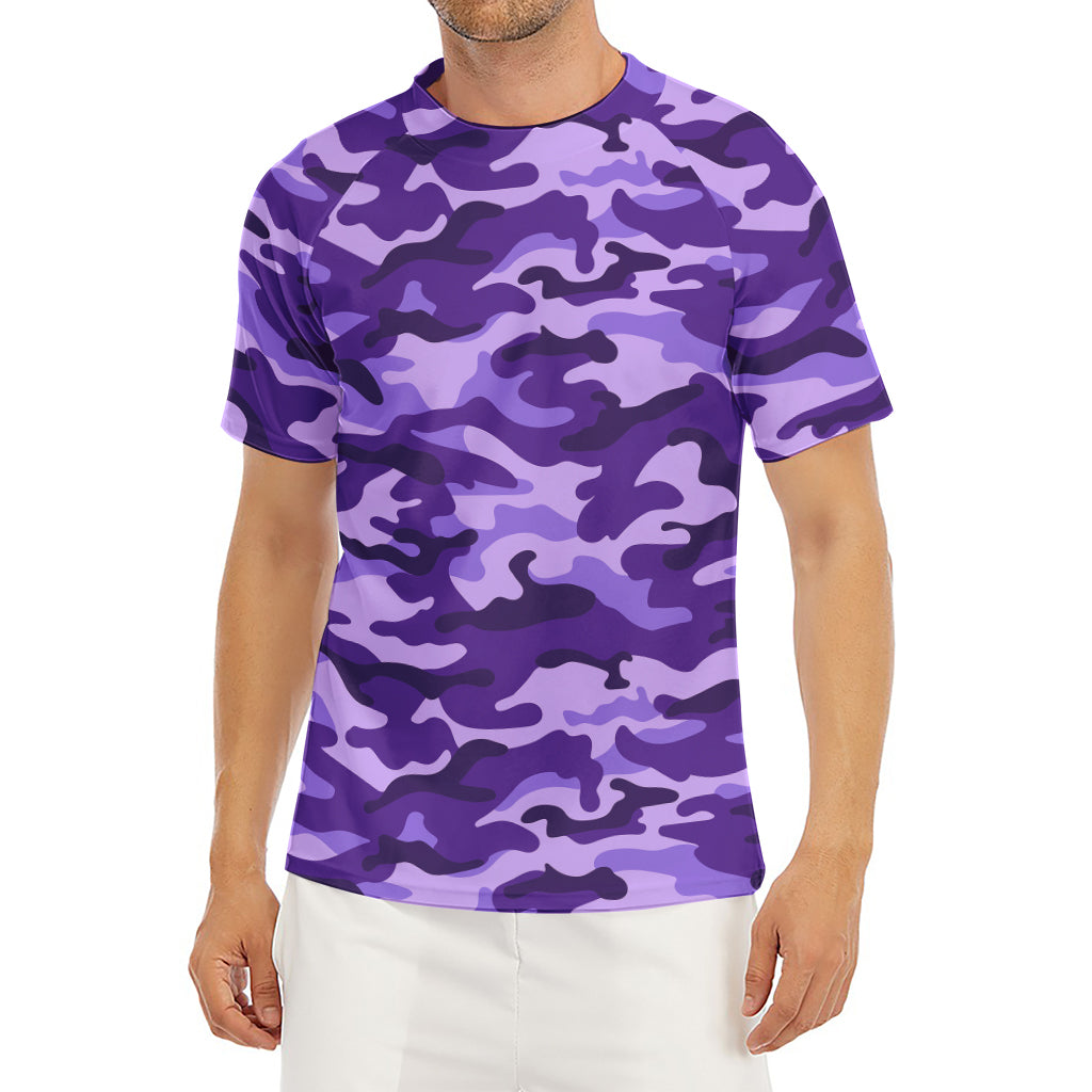 Purple Camouflage Print Men's Short Sleeve Rash Guard