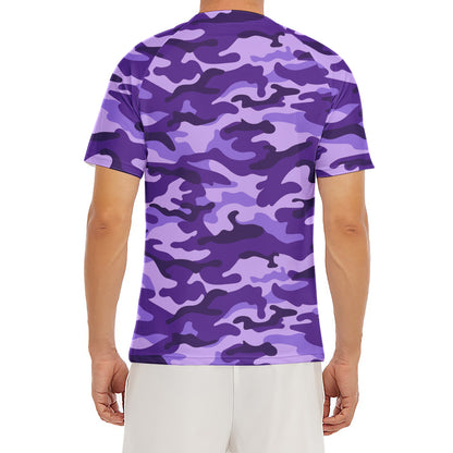 Purple Camouflage Print Men's Short Sleeve Rash Guard