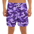 Purple Camouflage Print Men's Split Running Shorts