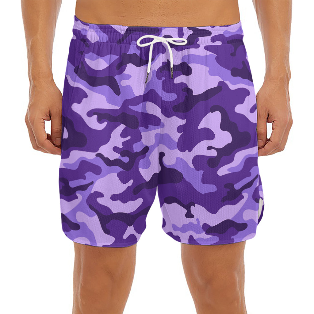 Purple Camouflage Print Men's Split Running Shorts