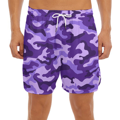 Purple Camouflage Print Men's Split Running Shorts