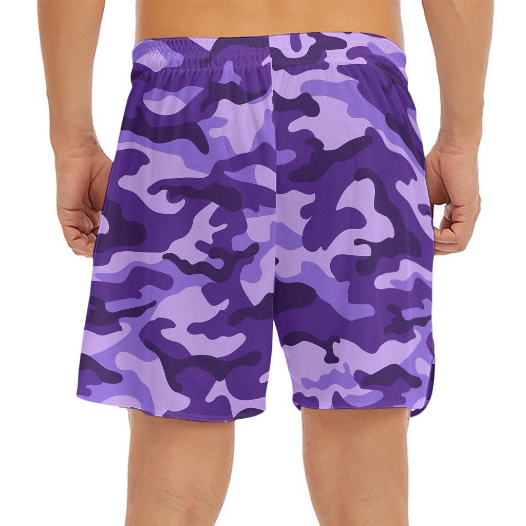 Purple Camouflage Print Men's Split Running Shorts