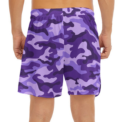 Purple Camouflage Print Men's Split Running Shorts