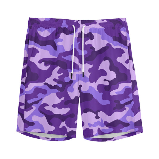 Purple Camouflage Print Men's Sports Shorts
