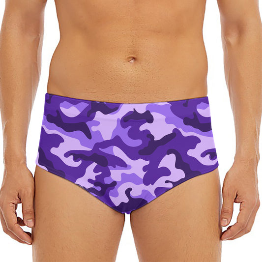 Purple Camouflage Print Men's Triangle Swim Briefs