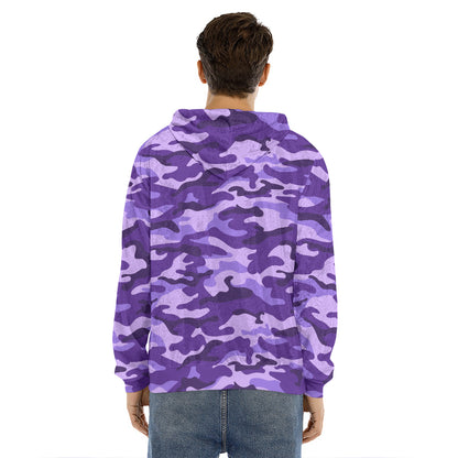 Purple Camouflage Print Men's Velvet Pullover Hoodie