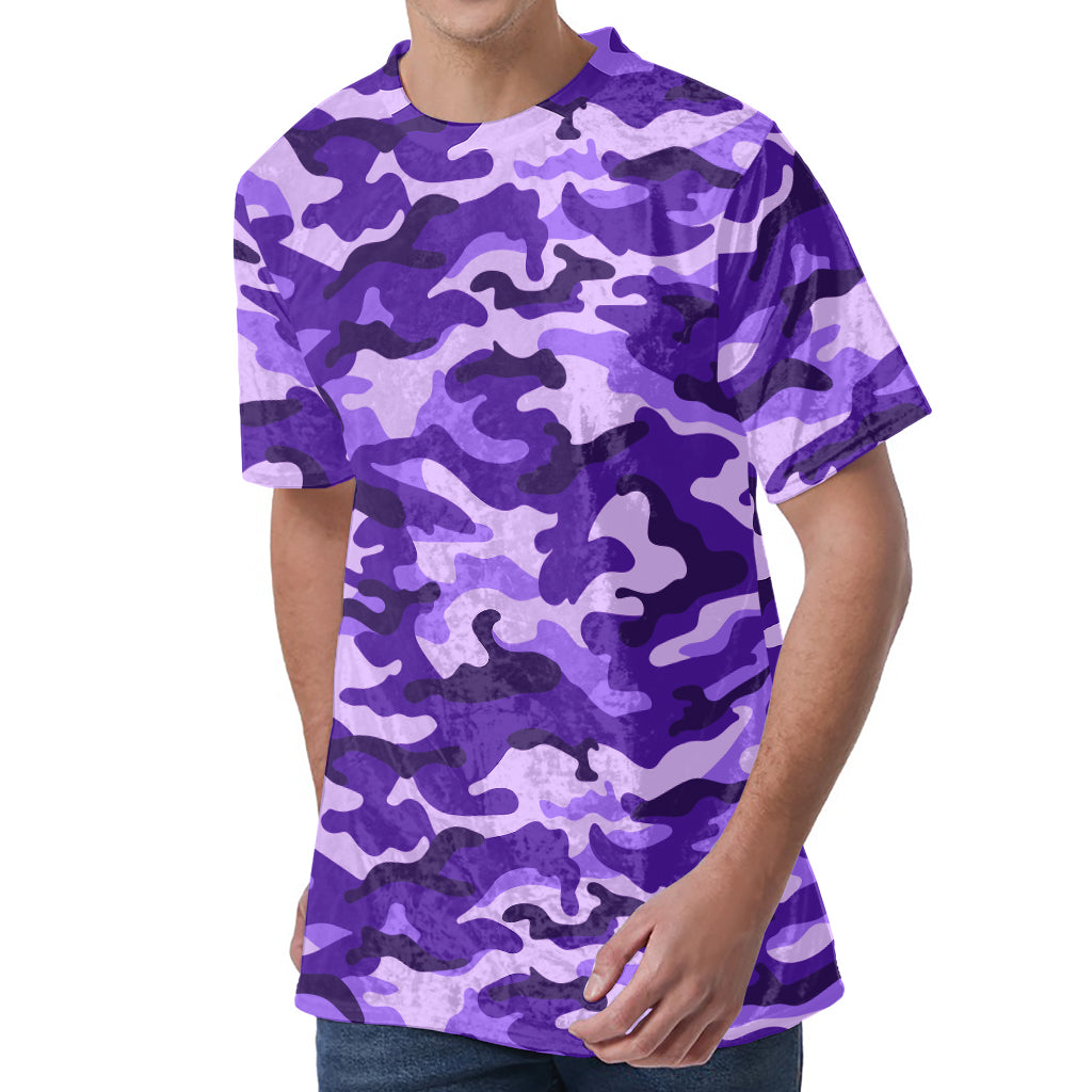 Purple Camouflage Print Men's Velvet T-Shirt