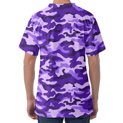 Purple Camouflage Print Men's Velvet T-Shirt