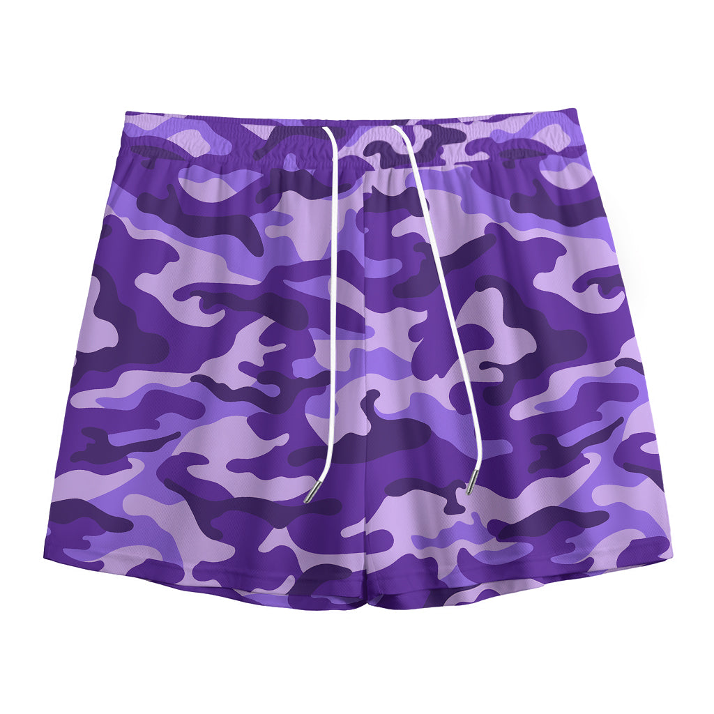 Purple Camouflage Print Mesh Shorts