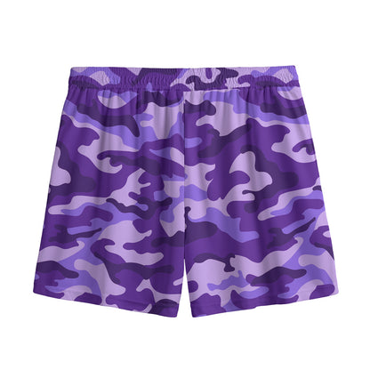 Purple Camouflage Print Mesh Shorts