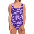 Purple Camouflage Print One Piece Swimsuit