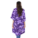 Purple Camouflage Print Open Front Beach Cover Up
