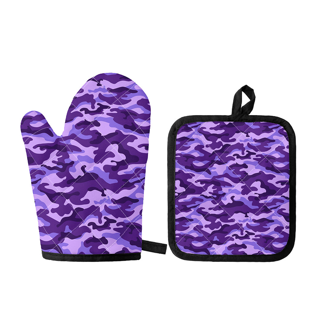 Purple Camouflage Print Oven Mitt And Pot Holder Set