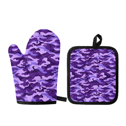Purple Camouflage Print Oven Mitt And Pot Holder Set