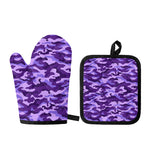 Purple Camouflage Print Oven Mitt And Pot Holder Set