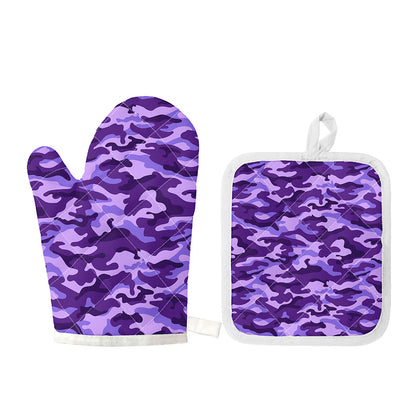 Purple Camouflage Print Oven Mitt And Pot Holder Set