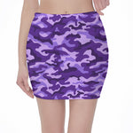 Purple Camouflage Print Pencil Mini Skirt
