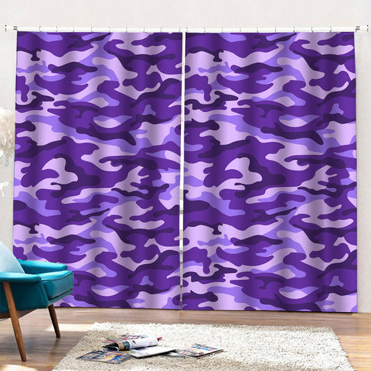 Purple Camouflage Print Pencil Pleat Curtains
