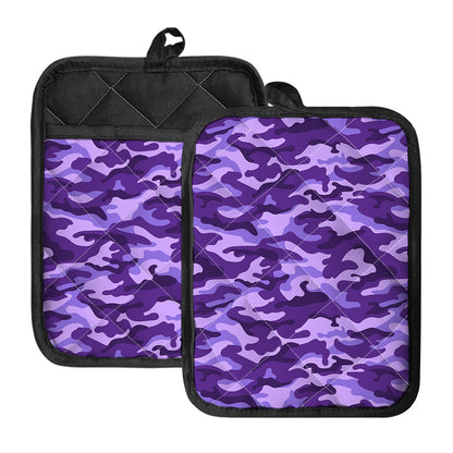 Purple Camouflage Print Pot Holders With Pocket