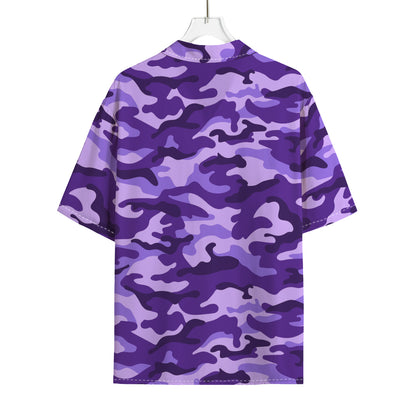 Purple Camouflage Print Rayon Hawaiian Shirt