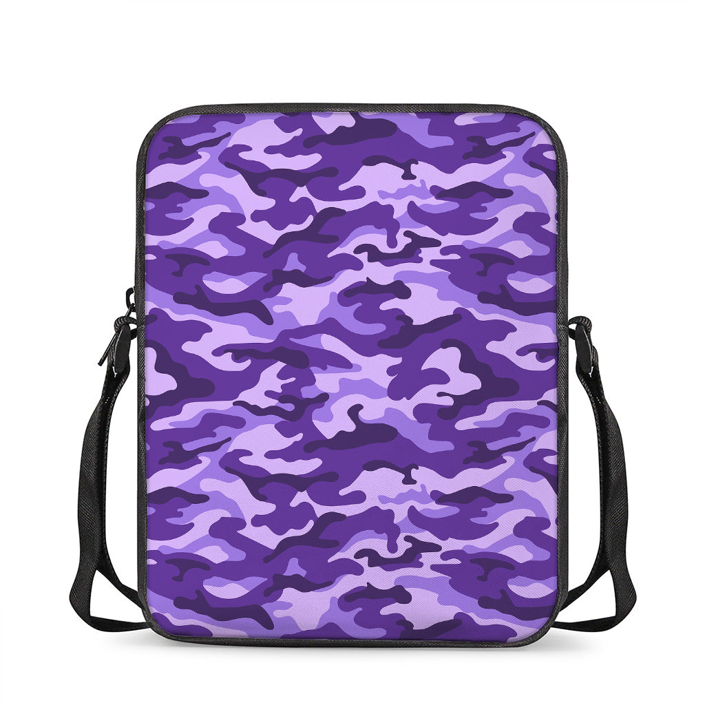 Purple Camouflage Print Rectangular Crossbody Bag
