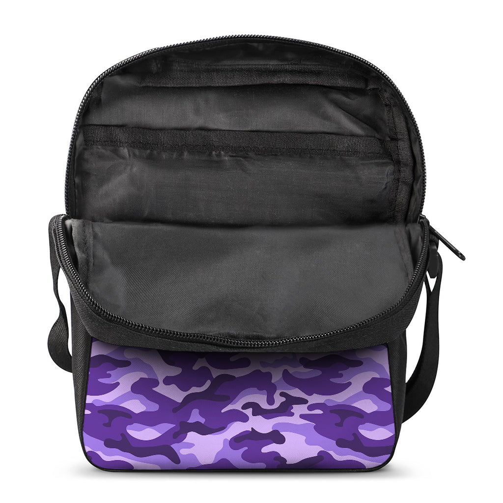 Purple Camouflage Print Rectangular Crossbody Bag