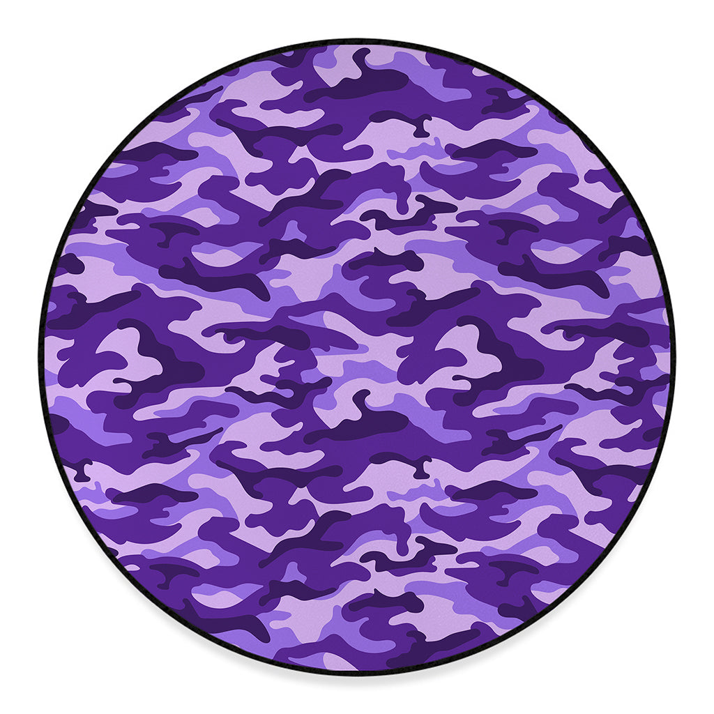 Purple Camouflage Print Round Floor Mat