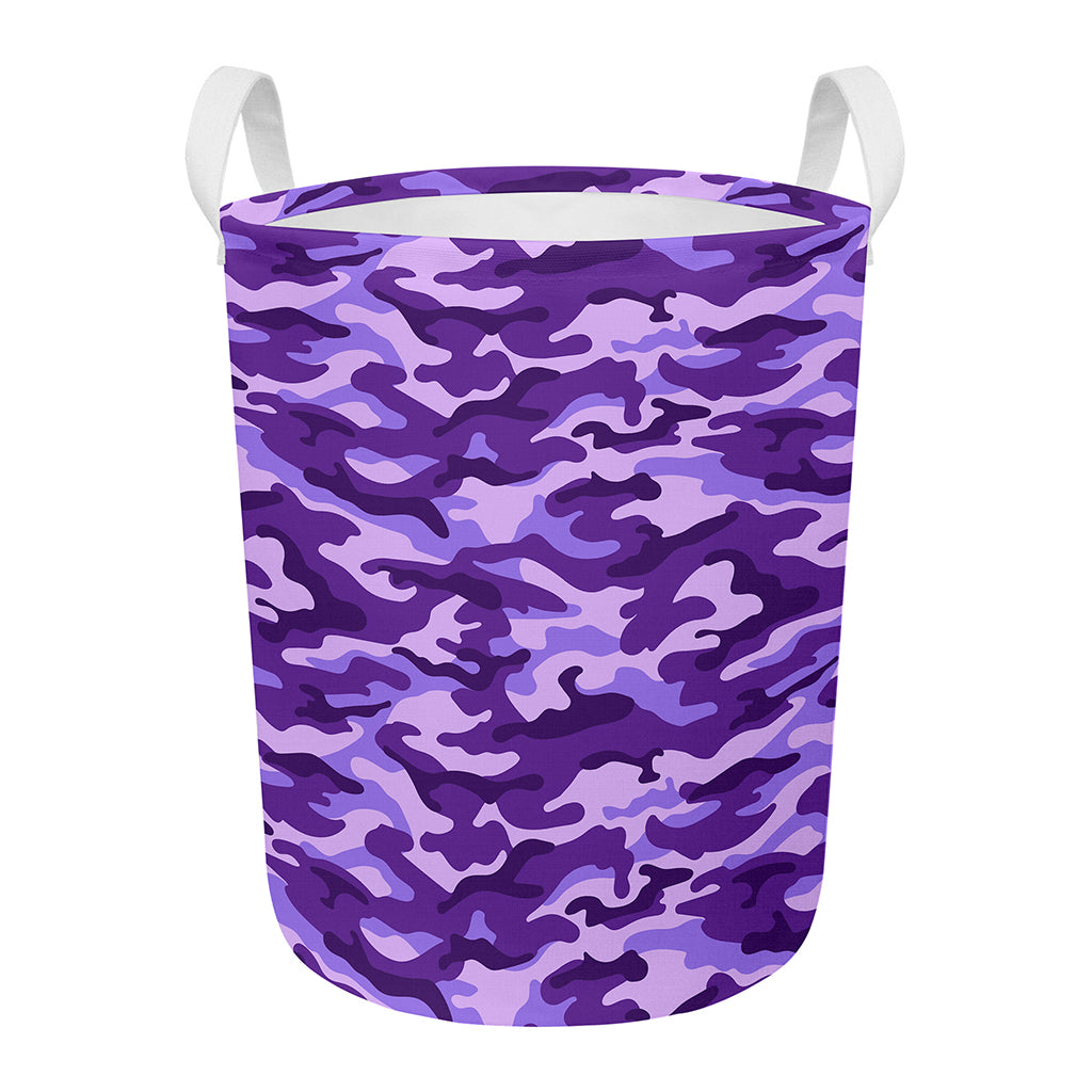 Purple Camouflage Print Round Laundry Basket